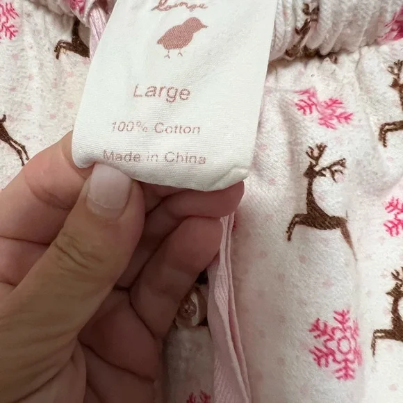 Blu Chic Lounge Reindeer Pajama Pants, Pink Snowflakes, Polka Dots, Large - Picture 7 of 7